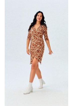 Vestido Para Mujer Manga 3/4 Cafe Marca L&H Ref. 1Y417031