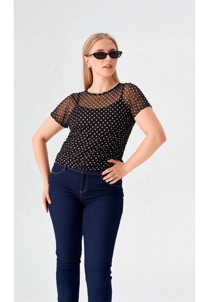 Camiseta Para Mujer Manga Corta Negro Marca L&H Ref. 2J409119