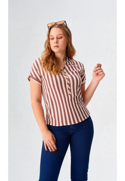 Blusa Para Mujer Manga Corta Taupe Marca L&H Ref. 1F412668