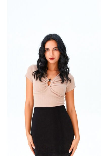 Camiseta Para Mujer Manga Corta Taupe Marca L&H Ref. 4R409215