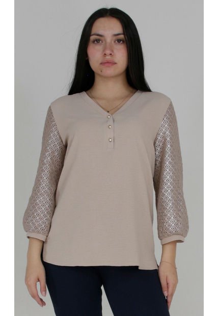 Blusa Para Mujer Manga 3/4 Taupe Marca L&H