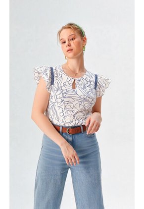 Blusa Para Mujer Manga Sisa Azul Marca L&H Ref. 2Bv412003