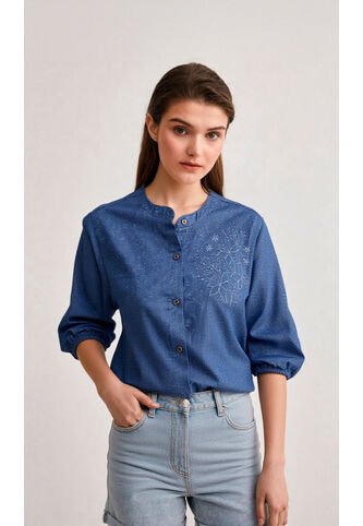 Blusa Para Mujer Manga 3/4 Azul Indigo Marca L&H Ref. 3K412147 L&H
