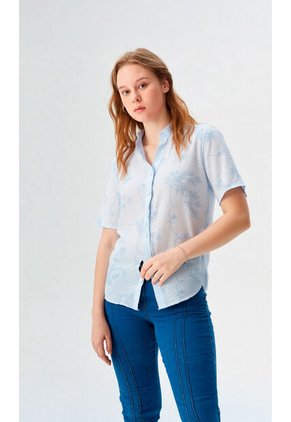 Blusa Para Mujer Manga Corta Azul Claro Marca L&H Ref. 1F412712