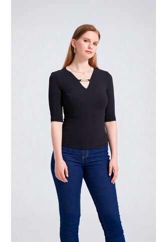 Camiseta Para Mujer Manga 3/4 Negro Marca L&H Ref. 4R409232 L&H