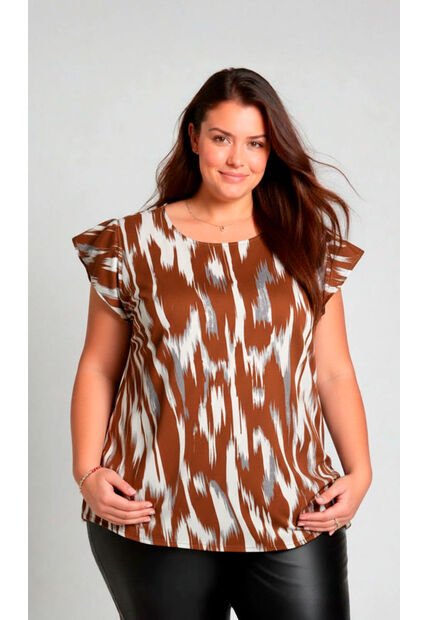 Blusa Para Mujer. Manga Corta Cafe Marca L&H Ref. 7K612009