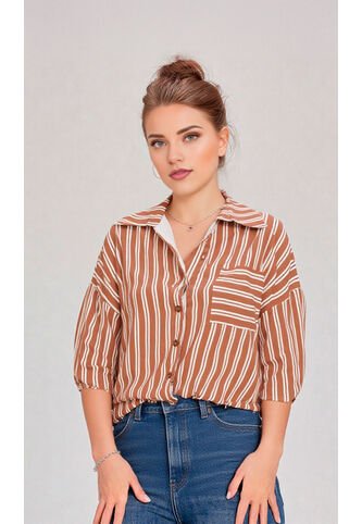 Blusa Para Mujer Manga Corta Cafe Marca L&H Ref. 2J412278 L&H