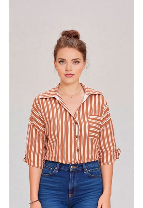 Blusa Para Mujer Manga Corta Cafe Marca L&H Ref. 2J412278