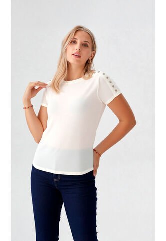 Camiseta Para Mujer Manga 3/4 Crudo Marca L&H Ref. 7S409038 L&H