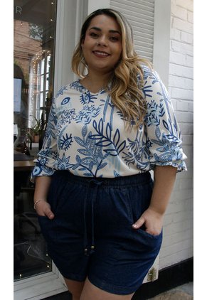 Camiseta Para Mujer. Manga 3/4 Azul Marca L&H