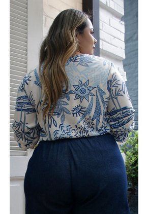 Camiseta Para Mujer. Manga 3/4 Azul Marca L&H