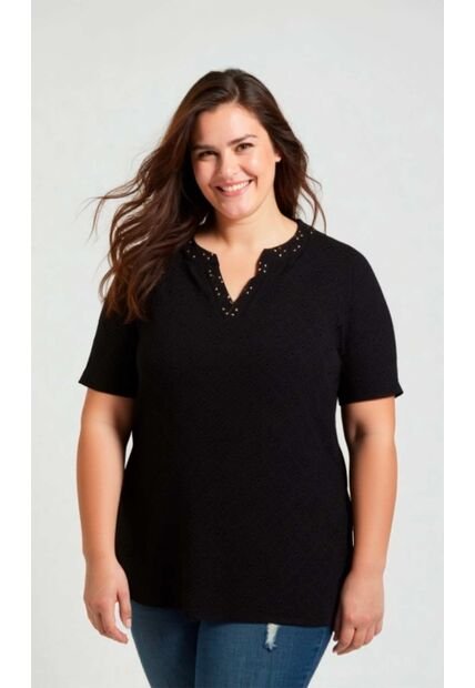 Camiseta Para Mujer. Manga Corta Negro Marca L&H Ref. 2J609091