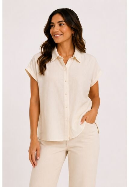 Blusa Para Mujer Manga Corta Crudo Marca L&H Ref. 1F412714