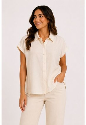 Blusa Para Mujer Manga Corta Crudo Marca L&H Ref. 1F412714