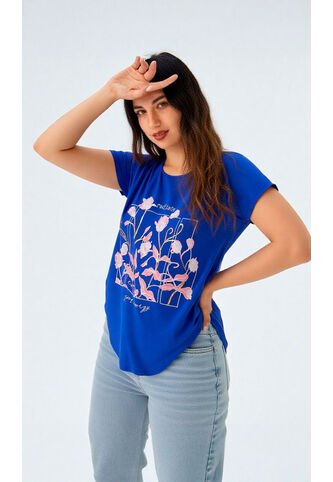 Camiseta Para Mujer Manga Corta Azul Marca L&H L&H