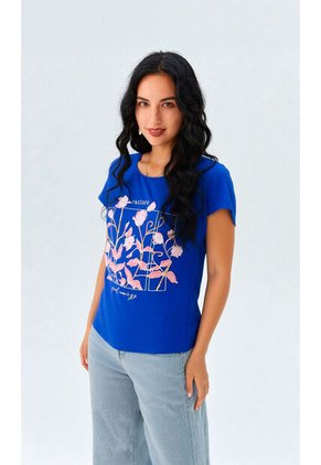 Camiseta Para Mujer Manga Corta Azul Marca L&H