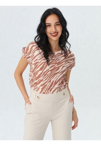 Camiseta Para Mujer Manga Corta Beige Marca L&H L&H