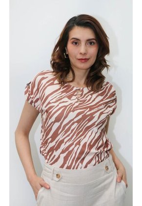 Camiseta Para Mujer Manga Corta Beige Marca L&H