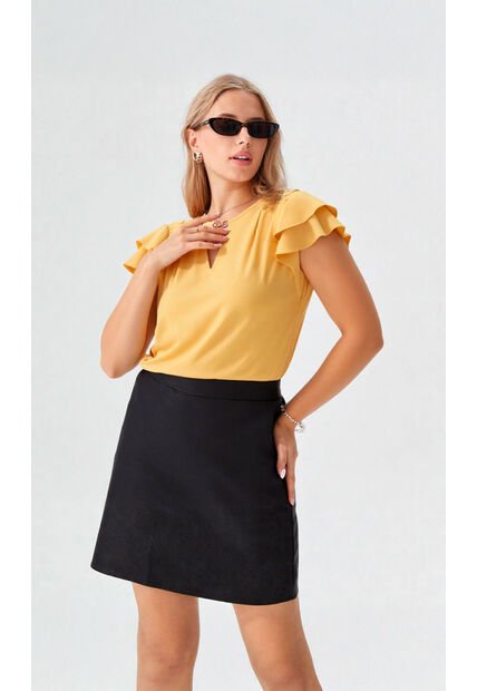 Blusa Para Mujer Manga Corta Mostaza Marca L&H Ref. 1F412719