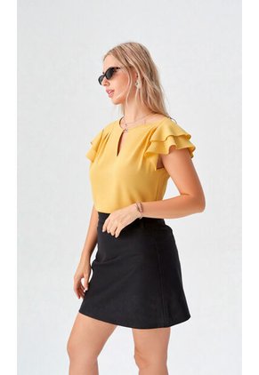 Blusa Para Mujer Manga Corta Mostaza Marca L&H Ref. 1F412719