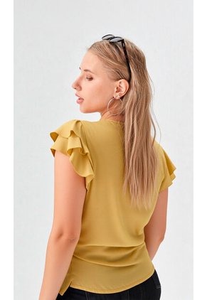 Blusa Para Mujer Manga Corta Mostaza Marca L&H Ref. 1F412719