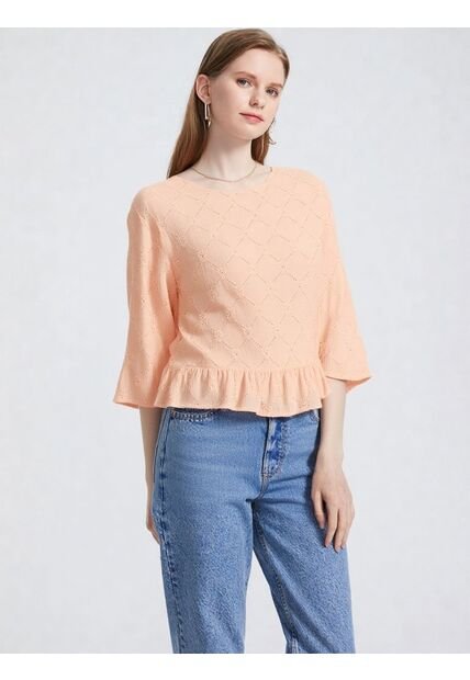 Blusa Para Mujer Manga 3/4 Naranja Marca L&H