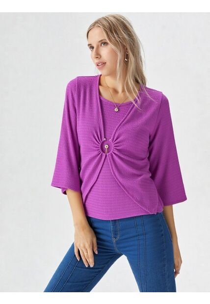 Blusa Para Mujer Manga 3/4 Morado Marca L&H