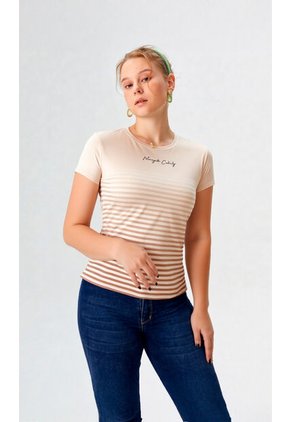 Camiseta Para Mujer Manga Corta Beige Marca L&H Ref. 4R409226