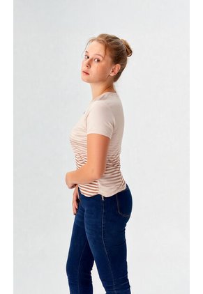 Camiseta Para Mujer Manga Corta Beige Marca L&H Ref. 4R409226