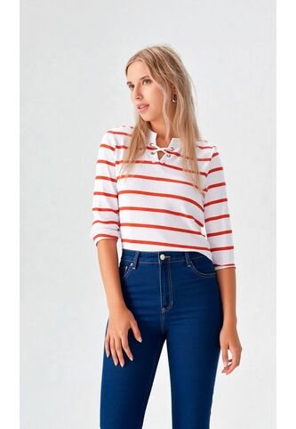 Camiseta Para Mujer Manga 3/4 Naranja Marca L&H L&H