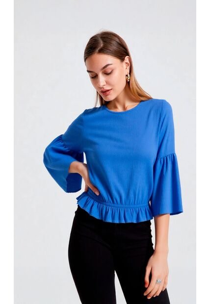 Blusa Para Mujer Manga 3/4 Azul Marca L&H Ref. 1F412677