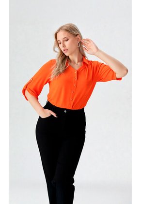 Blusa Para Mujer Manga 3/4 Naranja Marca L&H Ref. 1F412457