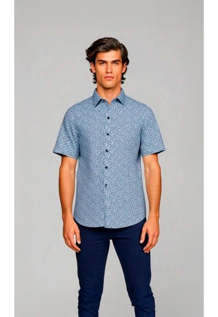 Camisa Para Hombre Manga Corta Azul Marca L&H Ref. 7Y101233