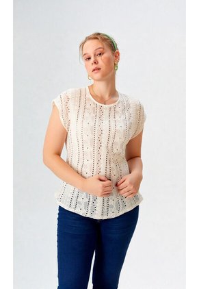 Blusa Para Mujer Manga Corta Beige Marca L&H Ref. 1F412686