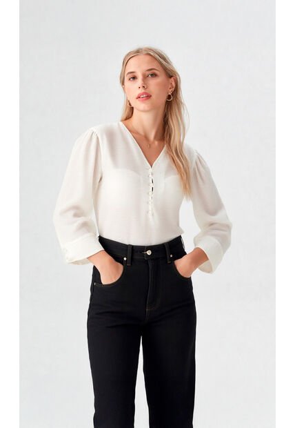 Blusa Para Mujer Manga 3/4 Beige Marca L&H Ref. 5P412250