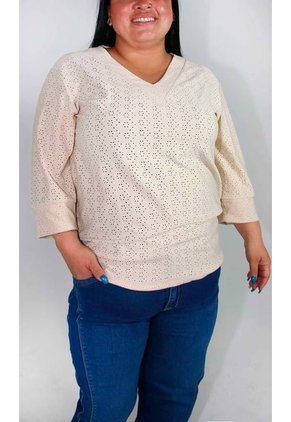 Camiseta Para Mujer. Manga 3/4 Beige Marca L&H