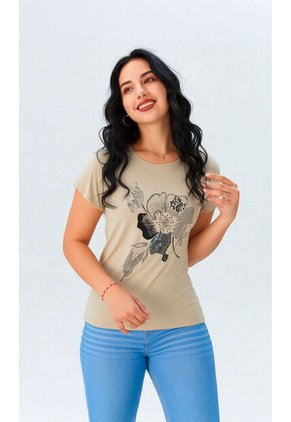 Camiseta Para Mujer Manga Corta Beige Marca L&H Ref. 5G409243