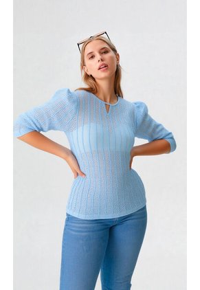 Camiseta Para Mujer Manga 3/4 Azul Marca L&H Ref. 5P409038