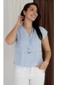 Blusa Para Mujer Manga Corta Azul Claro Marca L&H de L&H