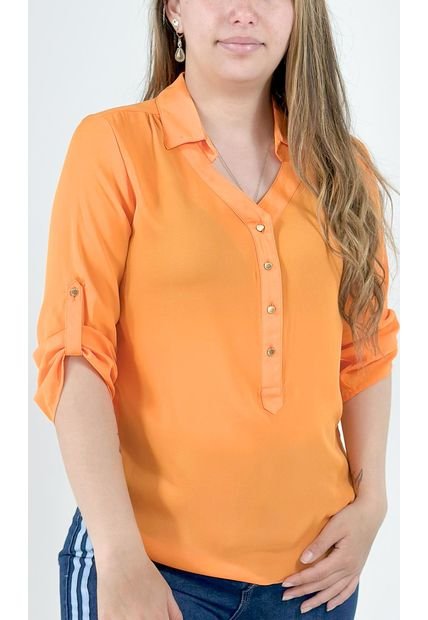 Blusa Para Mujer Manga 3/4 Naranja Marca L&H
