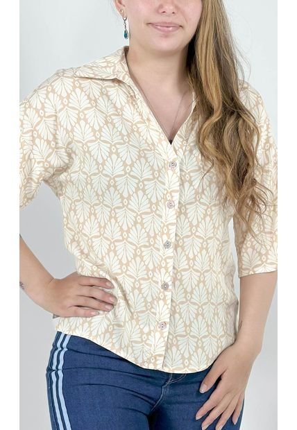 Blusa Para Mujer Manga 3/4 Beige Marca L&H