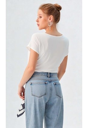 Blusa Para Mujer Manga Corta Crudo Marca L&H Ref. 2J412277