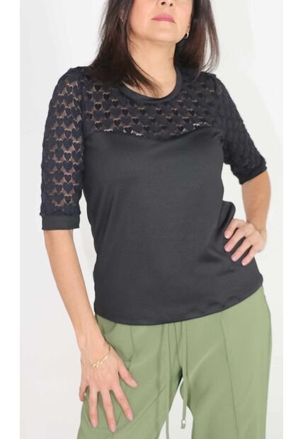 Camiseta Para Mujer Manga 3/4 Negro Marca L&H