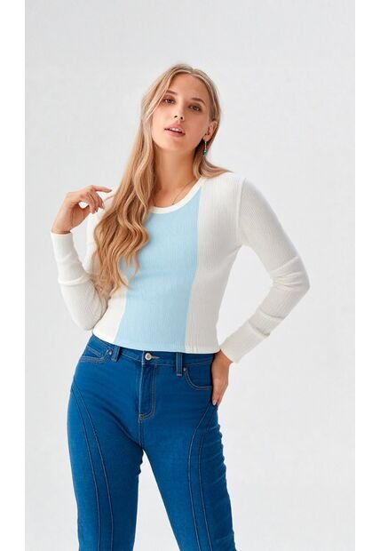 Camiseta Para Mujer Manga Larga Azul Marca L&H