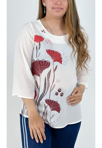 Blusa Para Mujer Manga 3/4 Rojo Marca L&H