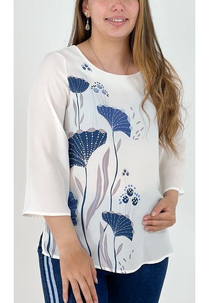 Blusa Para Mujer Manga 3/4 Azul Marca L&H