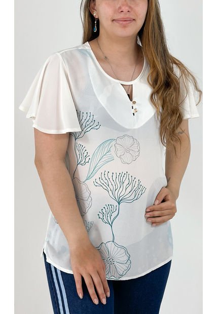 Blusa Para Mujer Manga Corta Azul Turquesa Marca L&H