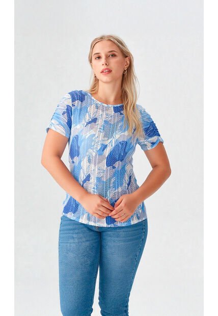 Blusa Para Mujer Manga Corta Azul Marca L&H Ref. 5P412245