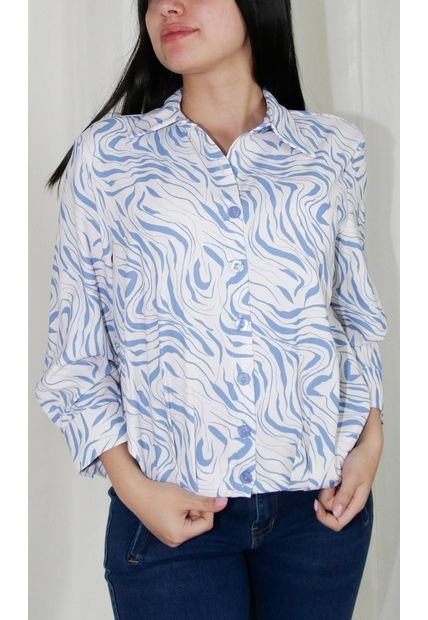 Blusa Para Mujer Manga 3/4 Azul Marca L&H