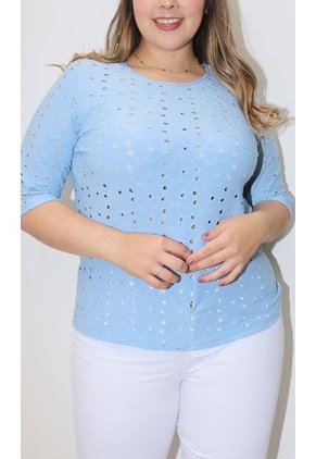 Camiseta Para Mujer. Manga 3/4 Azul Marca L&H